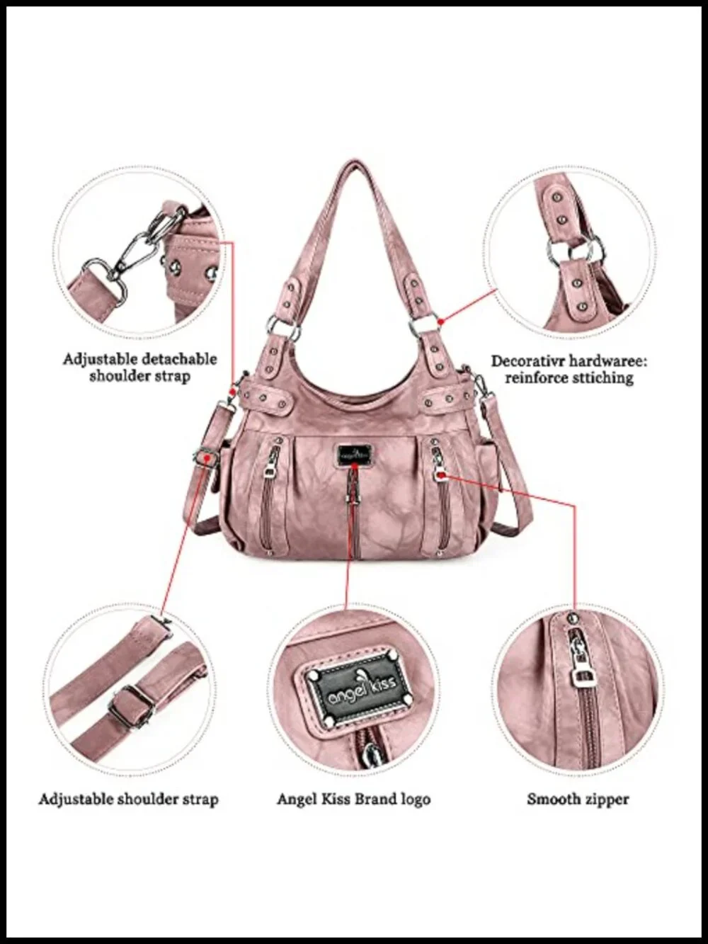 Washed Faux Leather Crossbody Hobo Satchel Shoulder Handbag Tote Purse